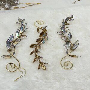 Set of 3 Gold Spiral Gold Metal Leaf Beaded Ornaments